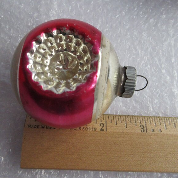 Shiny Brite Double Indent Reflector Glass Christmas Ornament Lot of 2 Pink - Picture 10 of 10